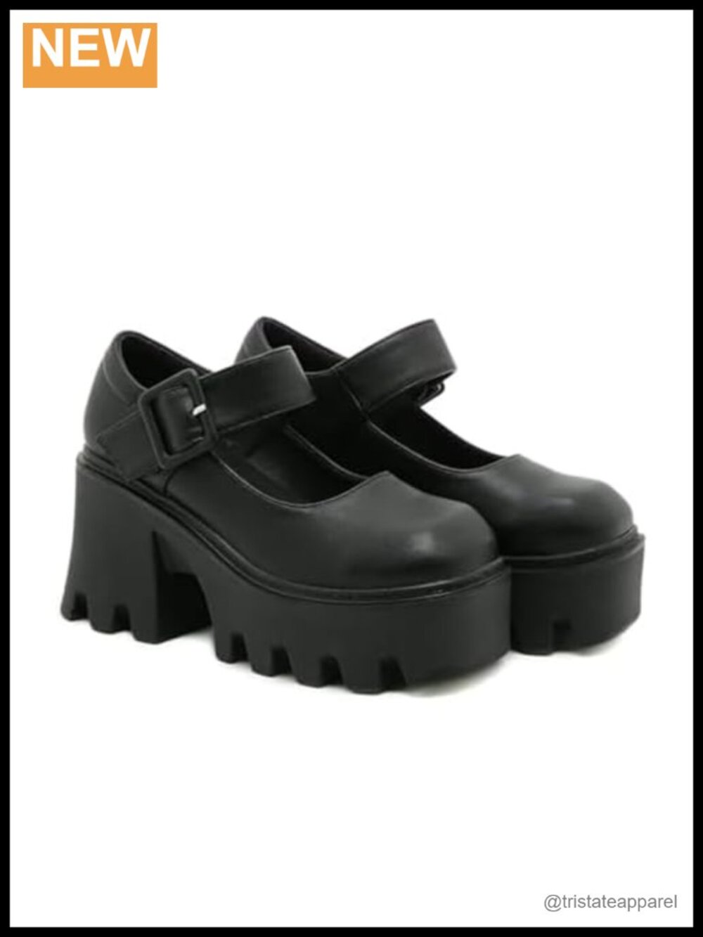 Women's Leather Square Buckle Chunky Heel Mary Janes Adjustable Strap Closed